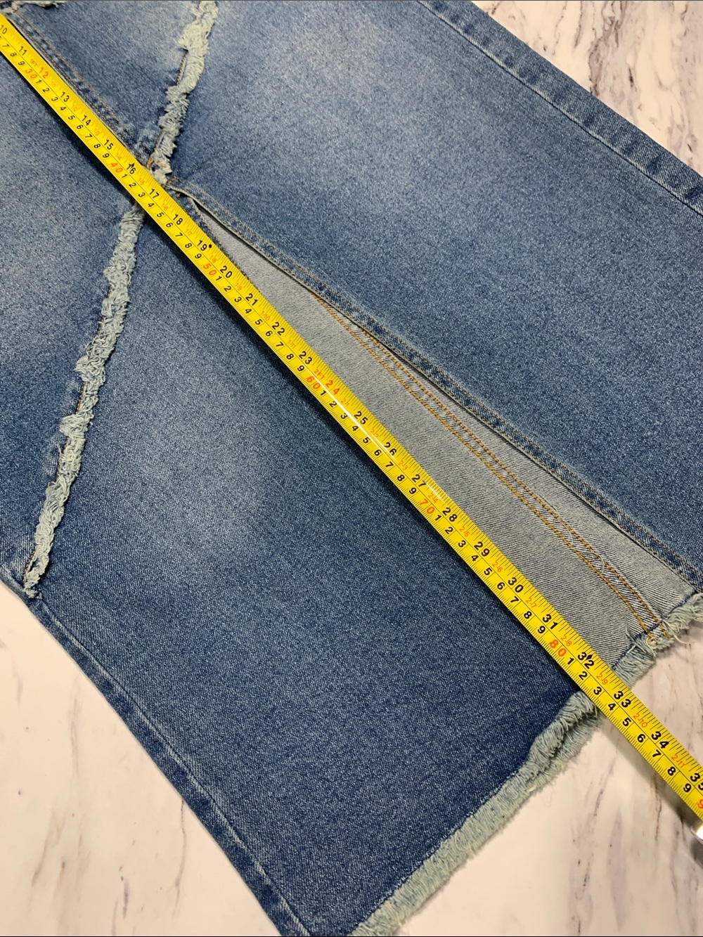 Frayed-Trim Blue Denim Maxi Skirt with Front Slit - Picture 8 of 9